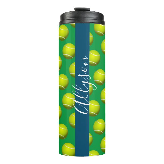 Termo Patrón de bolas de tenis, nombre blanco Océano azu (Anverso)