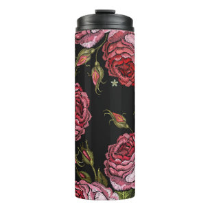 Termo Patrón de bordado rosa rojo vintage