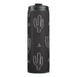 Termo Patrón de cactus negro dibujado a mano
