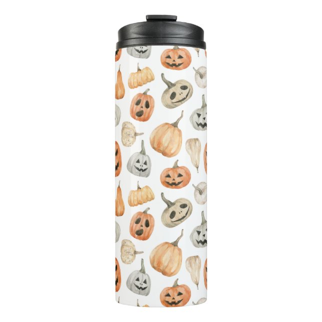 Termo Patrón de calabaza de acuarela divertida (Anverso)