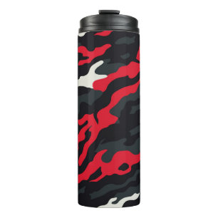 Termo Patrón de camuflaje blanco y gris rojo negro