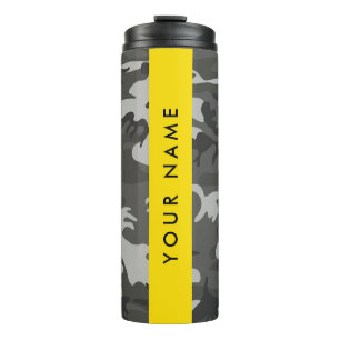 Termo Patrón de camuflaje gris, tu nombre, Personaliza