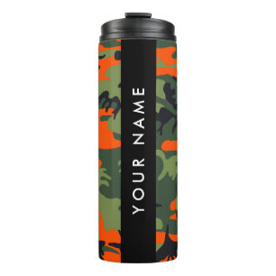 Termo Patrón de camuflaje naranja, Tu nombre, Personaliz