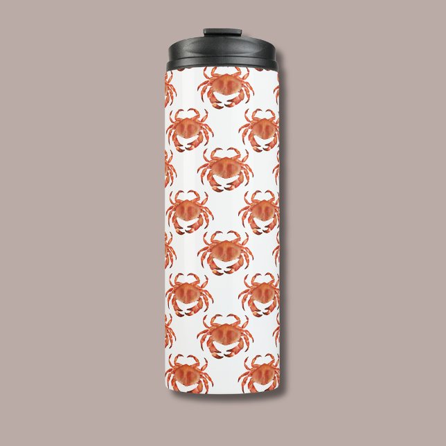 Termo Patrón de cangrejos a orillas del mar (Brown crab coastal crustacean thermal tumbler for coastal beach house decor and homeware.)