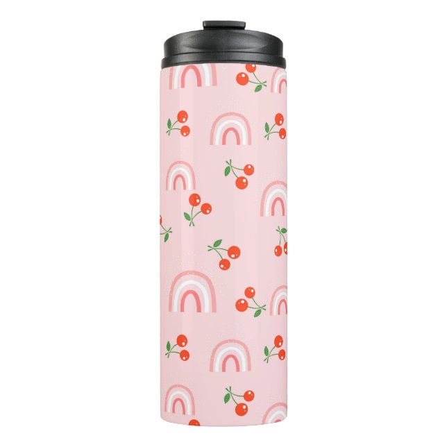 Termo Patrón de cerezas de arcoiris rosa (Anverso)