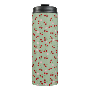 Termo Patrón de cerezas en fondo verde