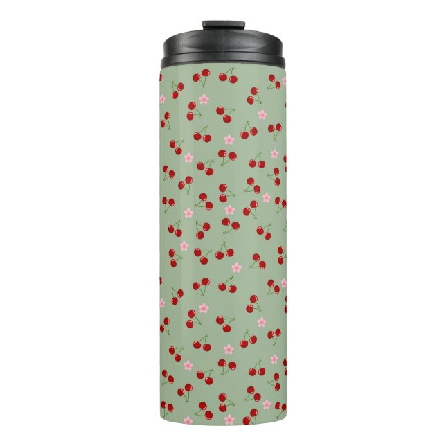 Termo Patrón de cerezas en fondo verde (Anverso)