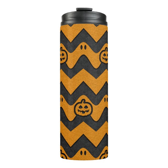 Termo Patrón de Chevron de Halloween con fantasmas y cal (Anverso)