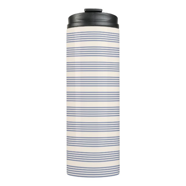 Termo Patrón de cinco rayas azul-gris y beige (Anverso)