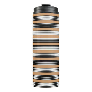 Termo Patrón de cinco rayas en blanco y negro con bronce