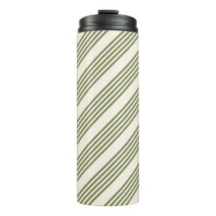 Termo Patrón de cinco rayas verde oliva y beige