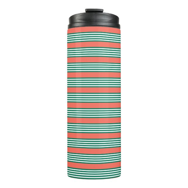 Termo Patrón de cinco rayas verdes y blancas con coral (Anverso)