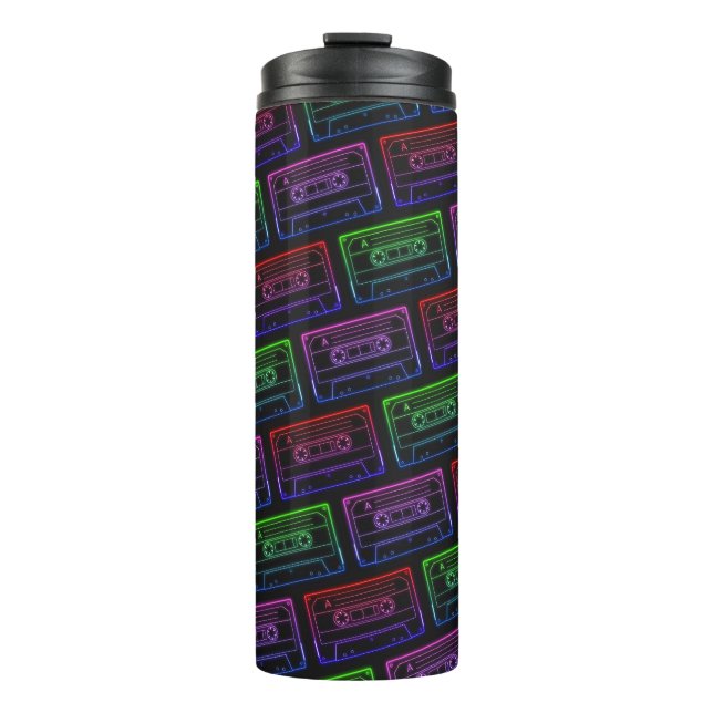 Termo Patrón de cinta de casete retro neon rojo verde (Anverso)