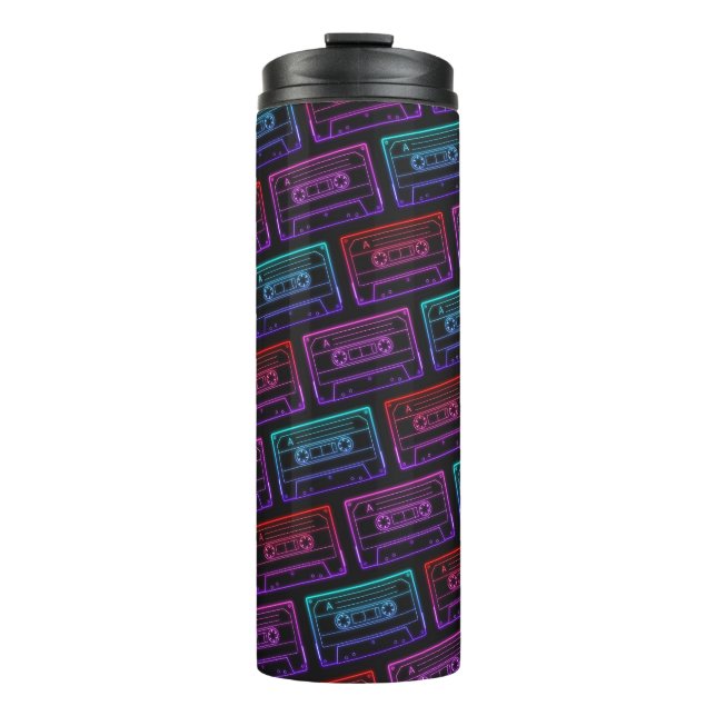 Termo Patrón de cinta de casete retro neon rosa rojo (Anverso)