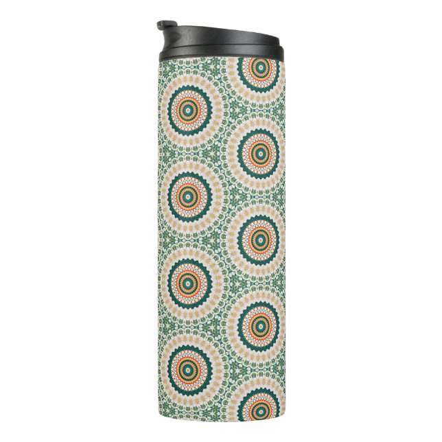 Termo Patrón de círculo boho chic verde naranja y azul (Rotado hacia la derecha)