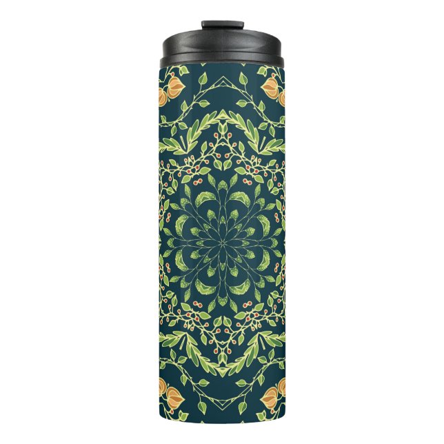 Termo Patrón de círculo floral con flores, ramas, hojas (Anverso)