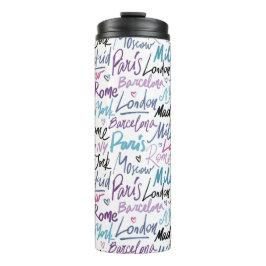 Termo Patrón de ciudades famosas del mundo escrito a man