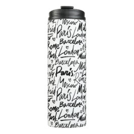 Termo Patrón de ciudades famosas del mundo escrito a man