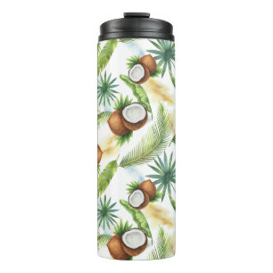 Termo Patrón de coco tropical acuarela