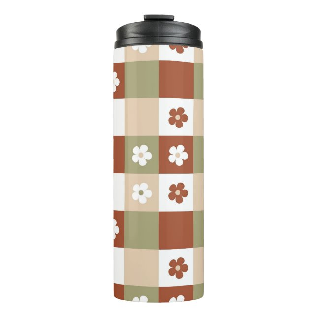 Termo Patrón de comprobación de Gingham de flor de otoño (Anverso)