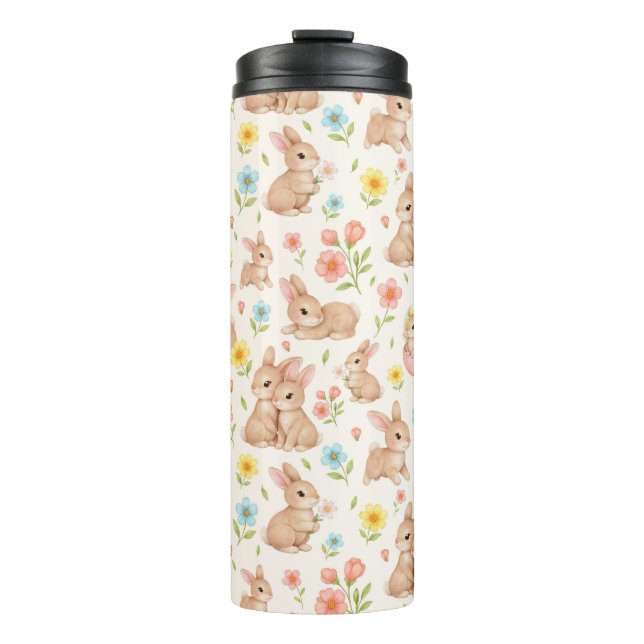 Termo Patrón de conejitos y flores lindas (Anverso)