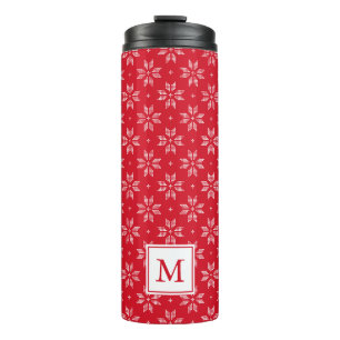 Termo Patrón de copo de nieve nórdico rojo y blanco Fi