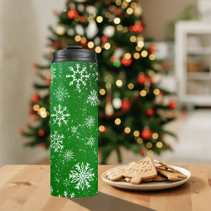 Termo Patrón de copos de nieve verdes Fiesta Vacaciones