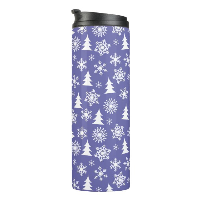 Termo Patrón de copos de nieve y pinos (Rotado hacia la derecha)