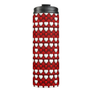 Termo Patrón de corazón rojo y blanco
