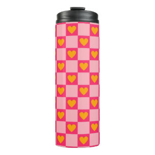 Termo Patrón de corazones a cuadros rosa rojo amarillo a