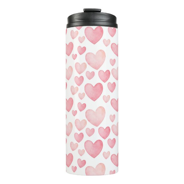 Termo Patrón de Corazones de Acuarela Rosa (Anverso)