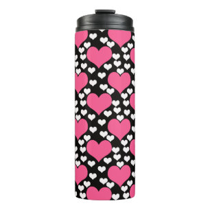 Termo Patrón de corazones de amor blanco rosado