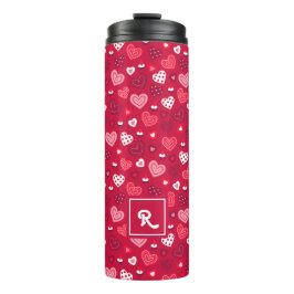 Termo Patrón de corazones de San Valentín rojo y blanco