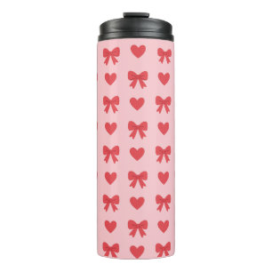 Termo Patrón de Corazones y Lazos Rosados Dulces