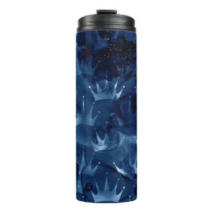 Termo Patrón de corona de sirena de brillo azul marino