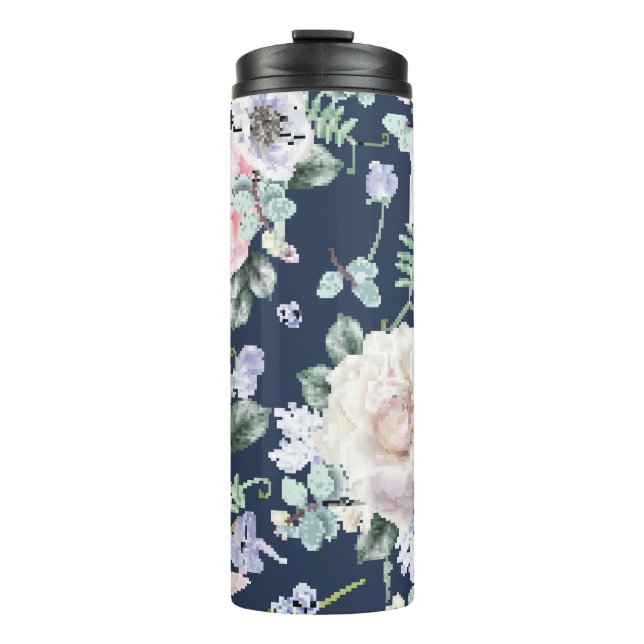 Termo Patrón de cosecha azul de Rosas botánicos. (Anverso)