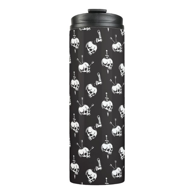 Termo Patrón de cráneo con armas: fondo oscuro. (Anverso)