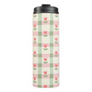 Termo Patrón de cuadros de tulipán lindo   Floral pastel