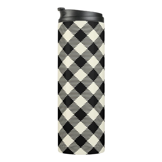 Termo Patrón de cuadros escoceses gingham diagonal negro (Rotado hacia la derecha)