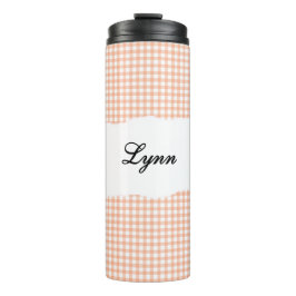 Termo Patrón de Cuadros Naranja con Nombre Personalizado