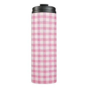 Termo Patrón de cuadros rosa bebé