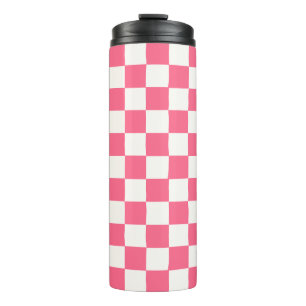 Termo Patrón de cuadros rosa y blanco