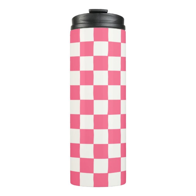 Termo Patrón de cuadros rosa y blanco (Anverso)