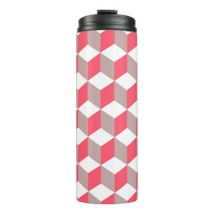 Termo Patrón de cubo isométrico gris suave y amapola