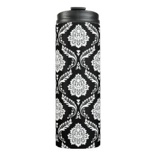 Termo Patrón de damasco rococó blanco sobre negro
