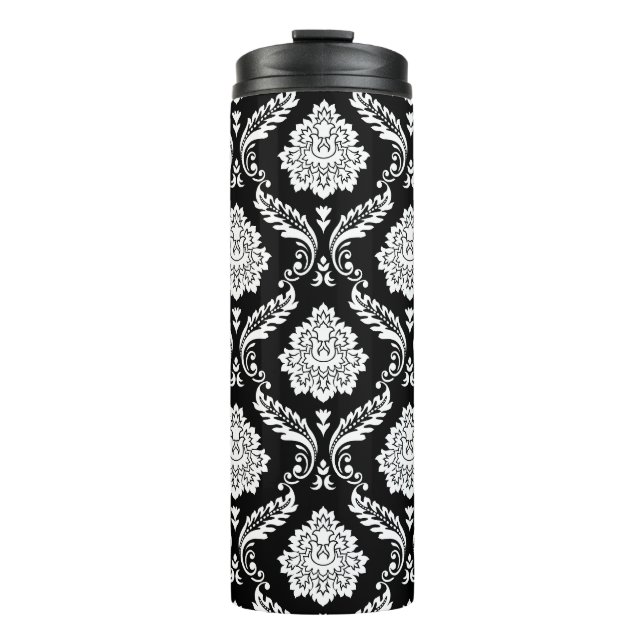 Termo Patrón de damasco rococó blanco sobre negro (Anverso)