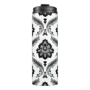 Termo Patrón de Damasco Rococó Gris Negro Blanco