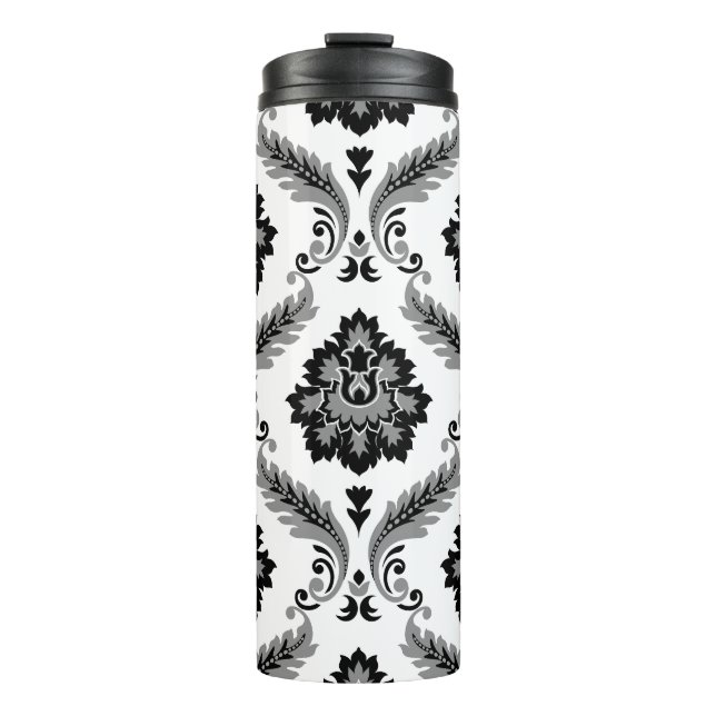 Termo Patrón de Damasco Rococó Gris Negro Blanco (Anverso)