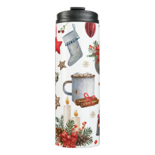 Termo Patrón de decoración de navidades acuarelas