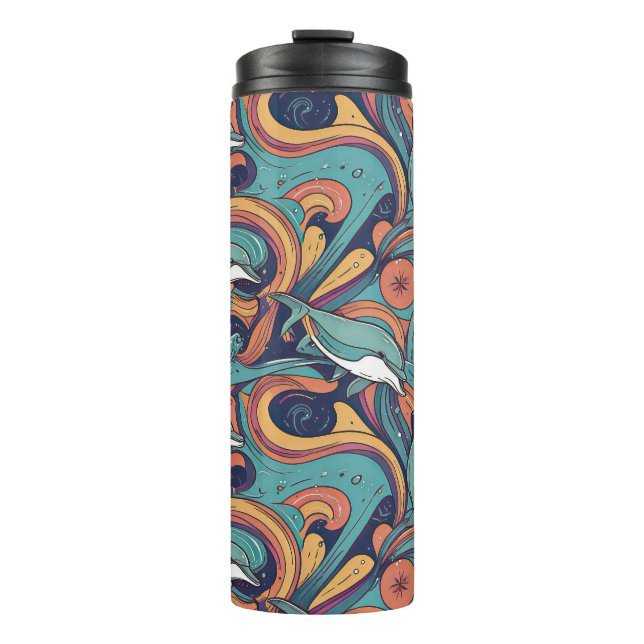 Termo Patrón de delfines lúdicos - Diseño de inspiración (Anverso)
